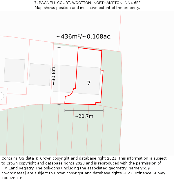 7, PAGNELL COURT, WOOTTON, NORTHAMPTON, NN4 6EF: Plot and title map