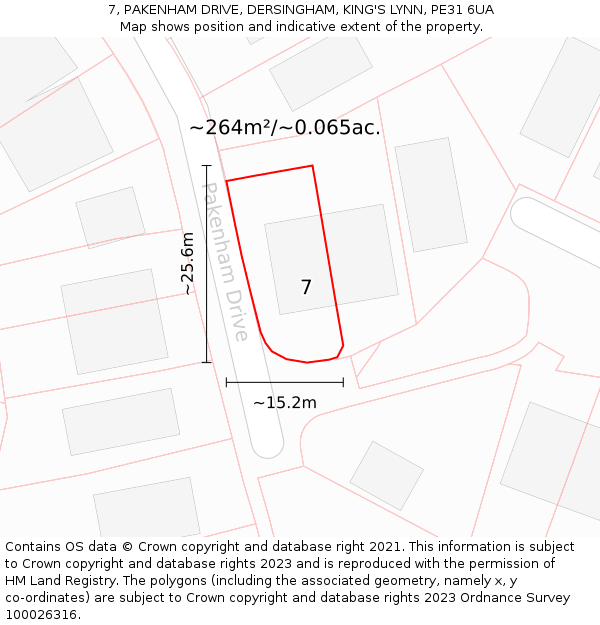 7, PAKENHAM DRIVE, DERSINGHAM, KING'S LYNN, PE31 6UA: Plot and title map