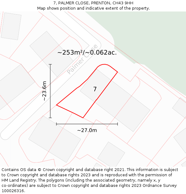 7, PALMER CLOSE, PRENTON, CH43 9HH: Plot and title map