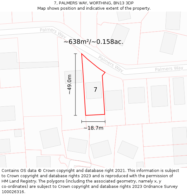 7, PALMERS WAY, WORTHING, BN13 3DP: Plot and title map