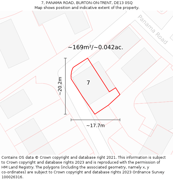 7, PANAMA ROAD, BURTON-ON-TRENT, DE13 0SQ: Plot and title map