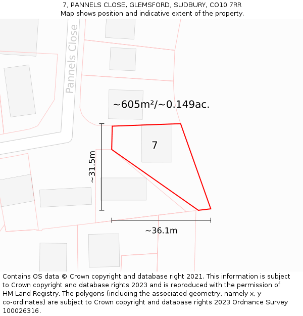 7, PANNELS CLOSE, GLEMSFORD, SUDBURY, CO10 7RR: Plot and title map