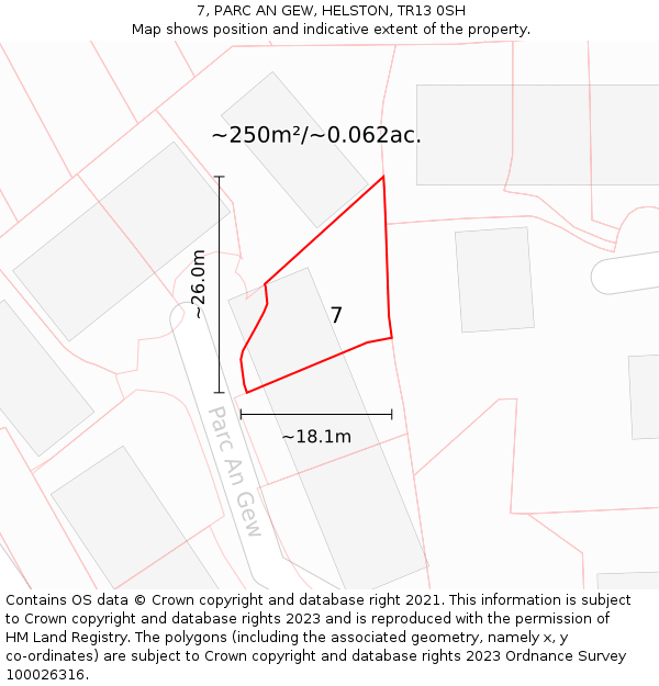 7, PARC AN GEW, HELSTON, TR13 0SH: Plot and title map