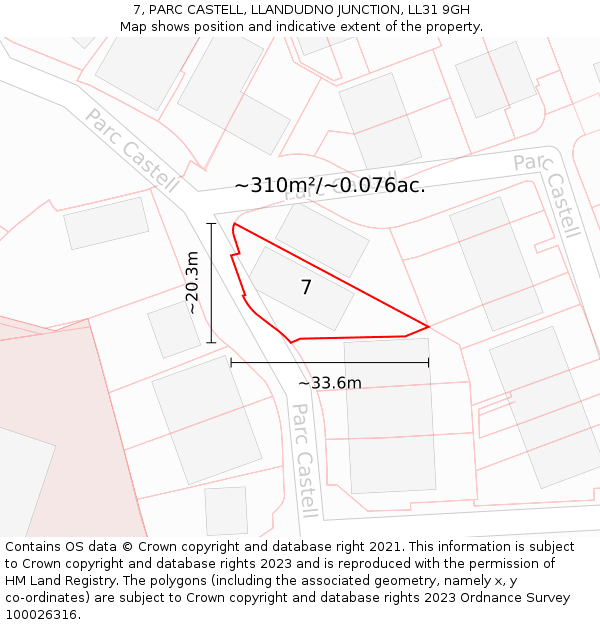 7, PARC CASTELL, LLANDUDNO JUNCTION, LL31 9GH: Plot and title map