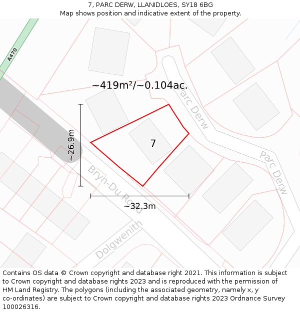 7, PARC DERW, LLANIDLOES, SY18 6BG: Plot and title map