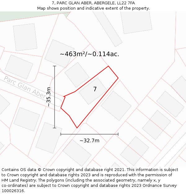 7, PARC GLAN ABER, ABERGELE, LL22 7FA: Plot and title map