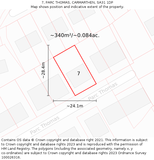 7, PARC THOMAS, CARMARTHEN, SA31 1DP: Plot and title map