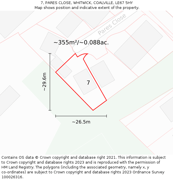 7, PARES CLOSE, WHITWICK, COALVILLE, LE67 5HY: Plot and title map