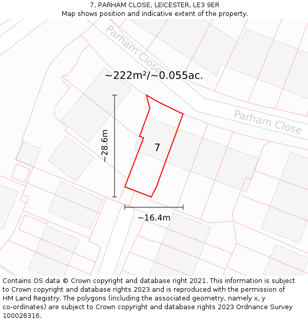 7, PARHAM CLOSE, LEICESTER, LE3 9ER: Plot and title map