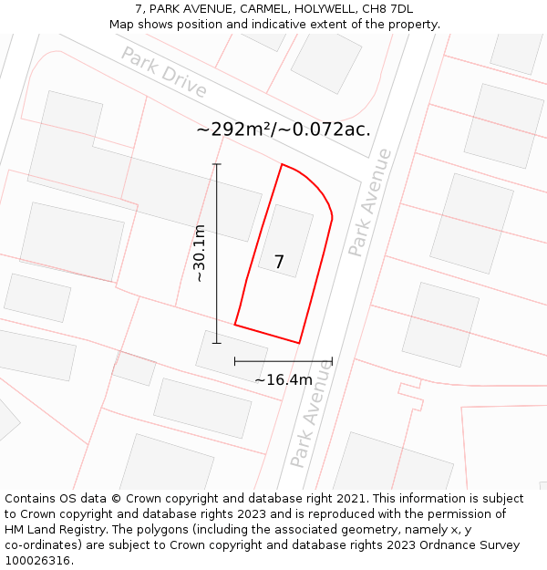 7, PARK AVENUE, CARMEL, HOLYWELL, CH8 7DL: Plot and title map