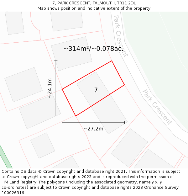 7, PARK CRESCENT, FALMOUTH, TR11 2DL: Plot and title map