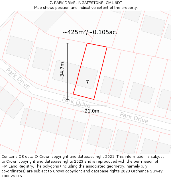 7, PARK DRIVE, INGATESTONE, CM4 9DT: Plot and title map