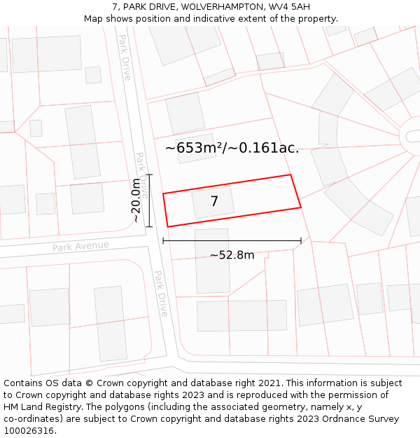 7, PARK DRIVE, WOLVERHAMPTON, WV4 5AH: Plot and title map