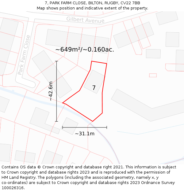 7, PARK FARM CLOSE, BILTON, RUGBY, CV22 7BB: Plot and title map