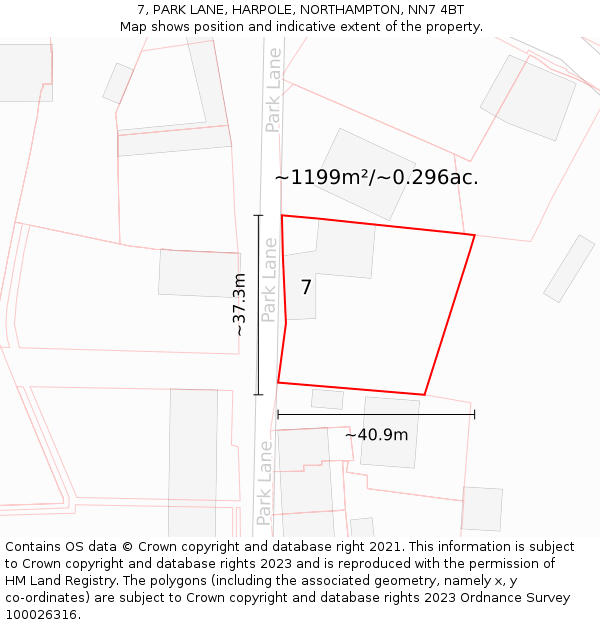7, PARK LANE, HARPOLE, NORTHAMPTON, NN7 4BT: Plot and title map