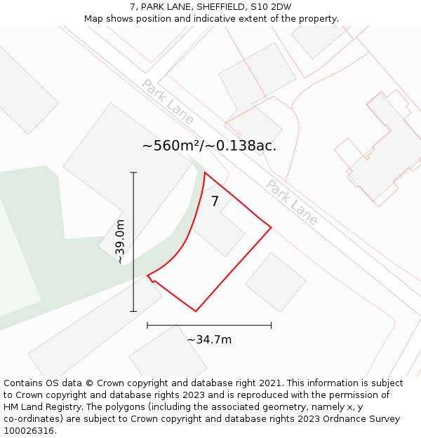 7, PARK LANE, SHEFFIELD, S10 2DW: Plot and title map