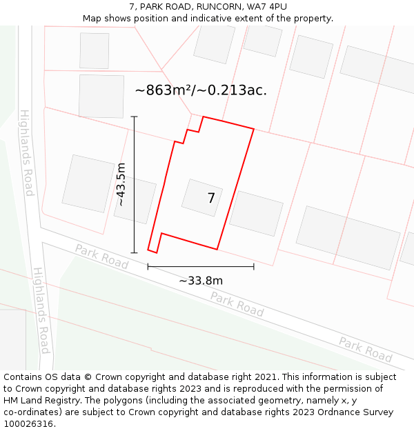 7, PARK ROAD, RUNCORN, WA7 4PU: Plot and title map