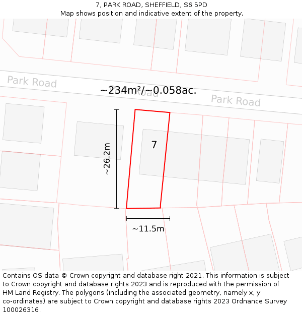 7, PARK ROAD, SHEFFIELD, S6 5PD: Plot and title map