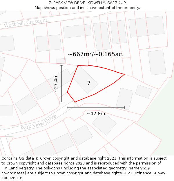 7, PARK VIEW DRIVE, KIDWELLY, SA17 4UP: Plot and title map