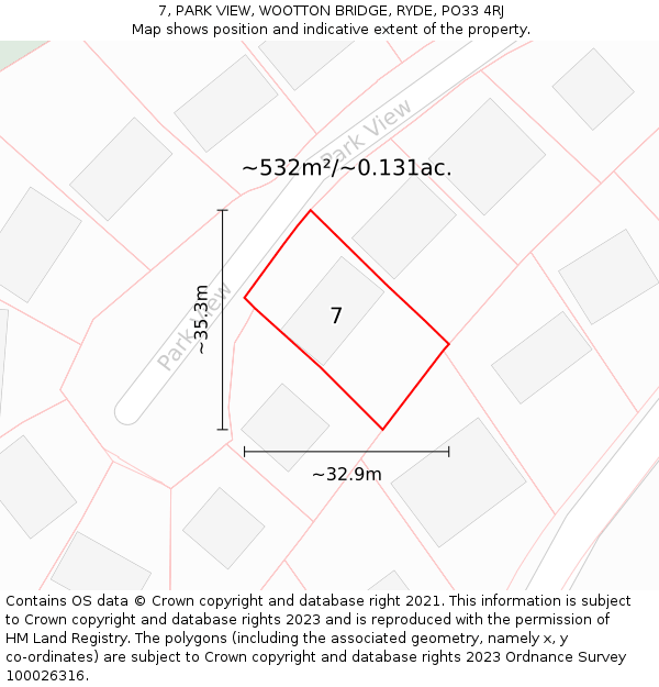 7, PARK VIEW, WOOTTON BRIDGE, RYDE, PO33 4RJ: Plot and title map