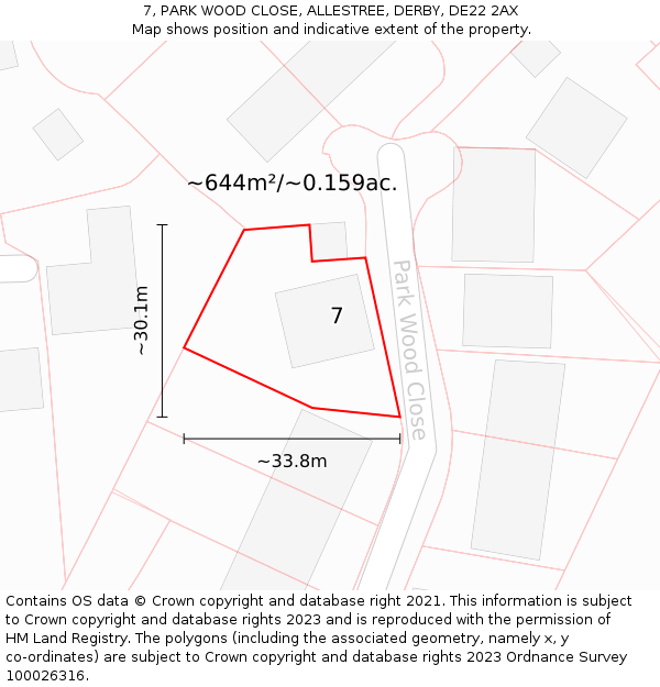 7, PARK WOOD CLOSE, ALLESTREE, DERBY, DE22 2AX: Plot and title map