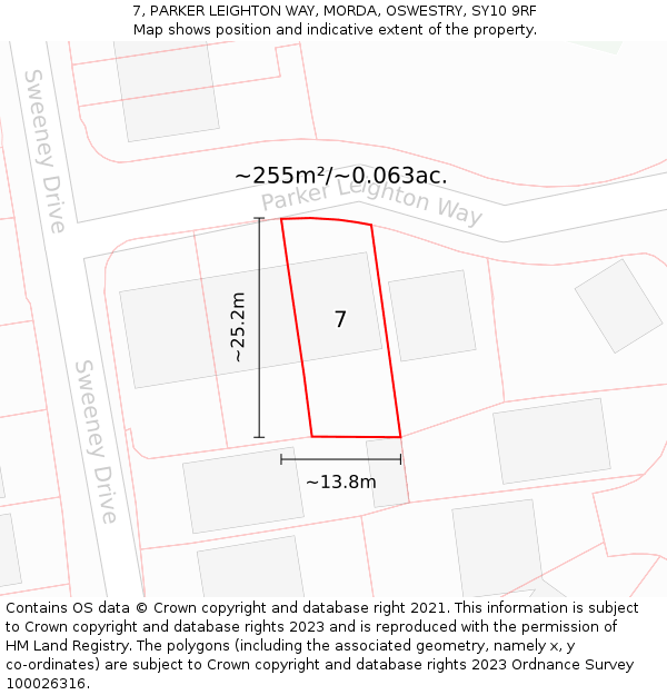 7, PARKER LEIGHTON WAY, MORDA, OSWESTRY, SY10 9RF: Plot and title map