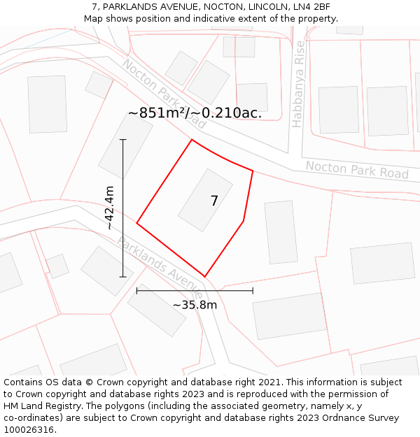 7, PARKLANDS AVENUE, NOCTON, LINCOLN, LN4 2BF: Plot and title map