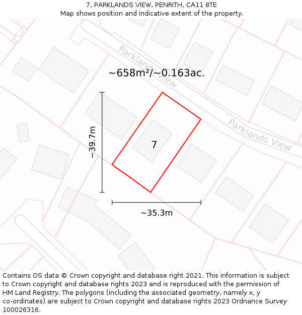 7, PARKLANDS VIEW, PENRITH, CA11 8TE: Plot and title map