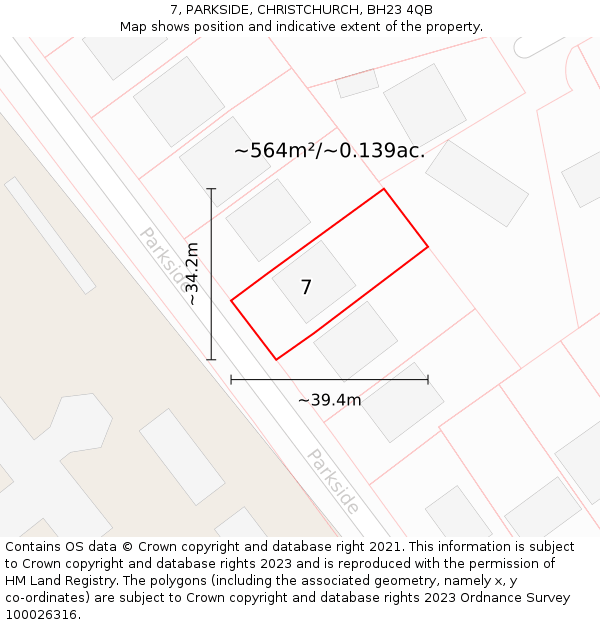 7, PARKSIDE, CHRISTCHURCH, BH23 4QB: Plot and title map