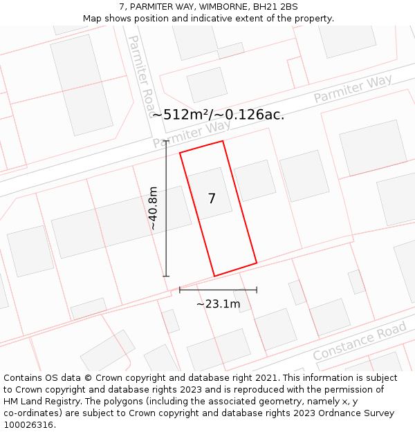 7, PARMITER WAY, WIMBORNE, BH21 2BS: Plot and title map