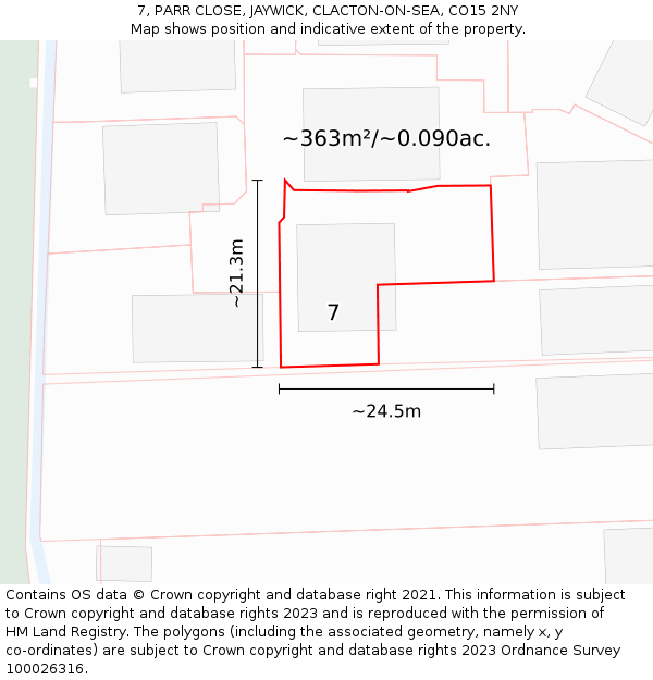 7, PARR CLOSE, JAYWICK, CLACTON-ON-SEA, CO15 2NY: Plot and title map