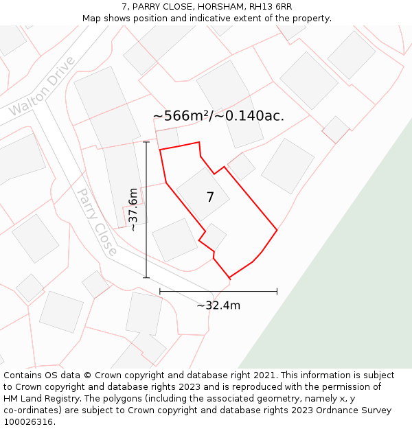 7, PARRY CLOSE, HORSHAM, RH13 6RR: Plot and title map
