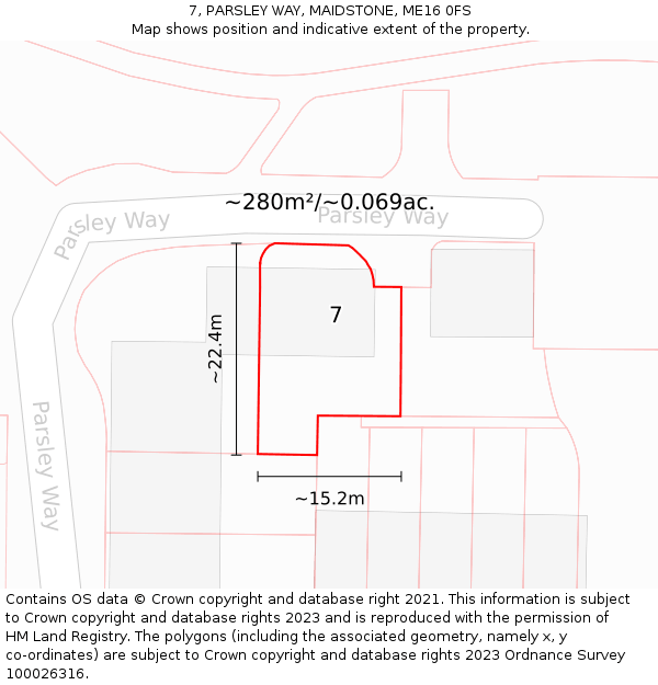 7, PARSLEY WAY, MAIDSTONE, ME16 0FS: Plot and title map