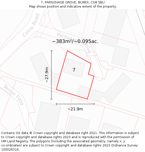 7, PARSONAGE GROVE, BURES, CO8 5BU: Plot and title map