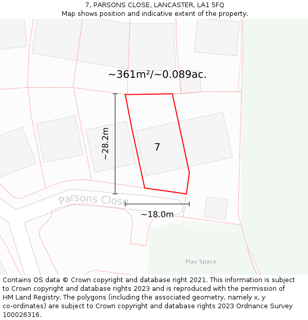 7, PARSONS CLOSE, LANCASTER, LA1 5FQ: Plot and title map
