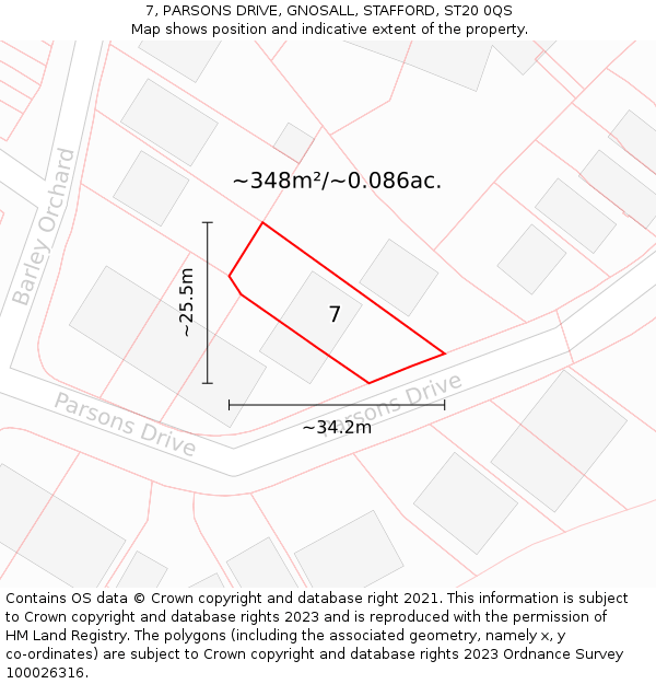 7, PARSONS DRIVE, GNOSALL, STAFFORD, ST20 0QS: Plot and title map