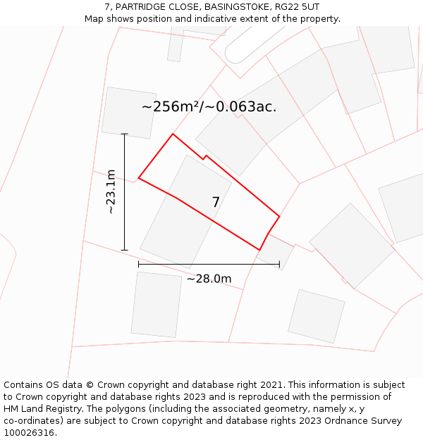 7, PARTRIDGE CLOSE, BASINGSTOKE, RG22 5UT: Plot and title map