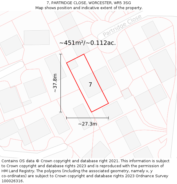 7, PARTRIDGE CLOSE, WORCESTER, WR5 3SG: Plot and title map