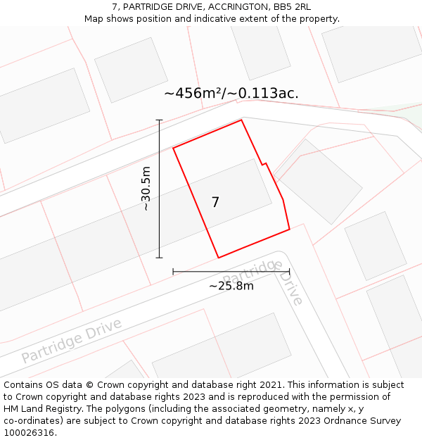 7, PARTRIDGE DRIVE, ACCRINGTON, BB5 2RL: Plot and title map