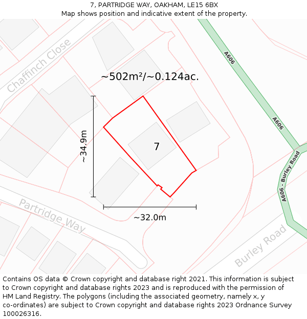7, PARTRIDGE WAY, OAKHAM, LE15 6BX: Plot and title map