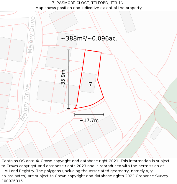7, PASMORE CLOSE, TELFORD, TF3 1NL: Plot and title map