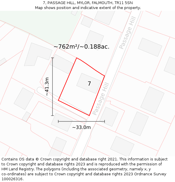 7, PASSAGE HILL, MYLOR, FALMOUTH, TR11 5SN: Plot and title map