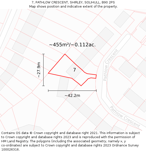 7, PATHLOW CRESCENT, SHIRLEY, SOLIHULL, B90 2PS: Plot and title map