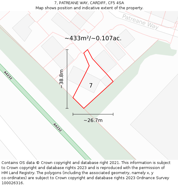 7, PATREANE WAY, CARDIFF, CF5 4SA: Plot and title map