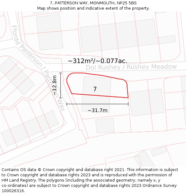 7, PATTERSON WAY, MONMOUTH, NP25 5BS: Plot and title map