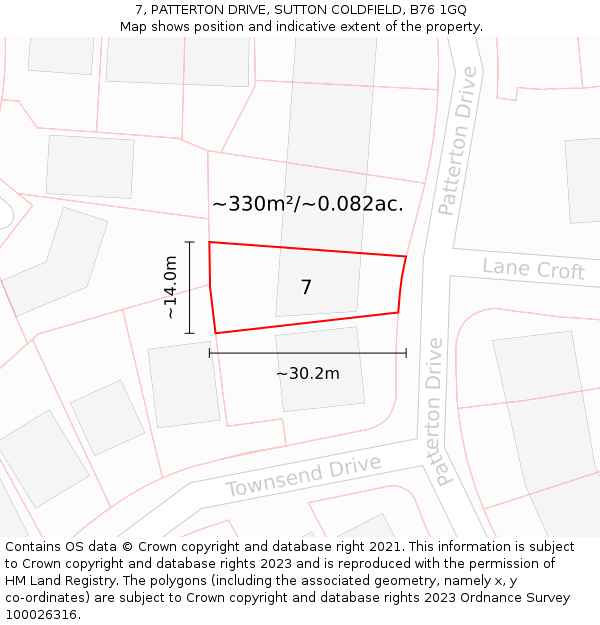7, PATTERTON DRIVE, SUTTON COLDFIELD, B76 1GQ: Plot and title map