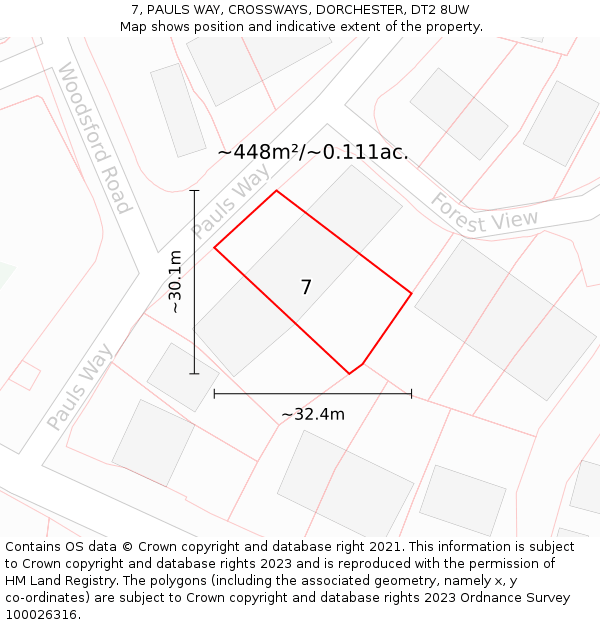 7, PAULS WAY, CROSSWAYS, DORCHESTER, DT2 8UW: Plot and title map