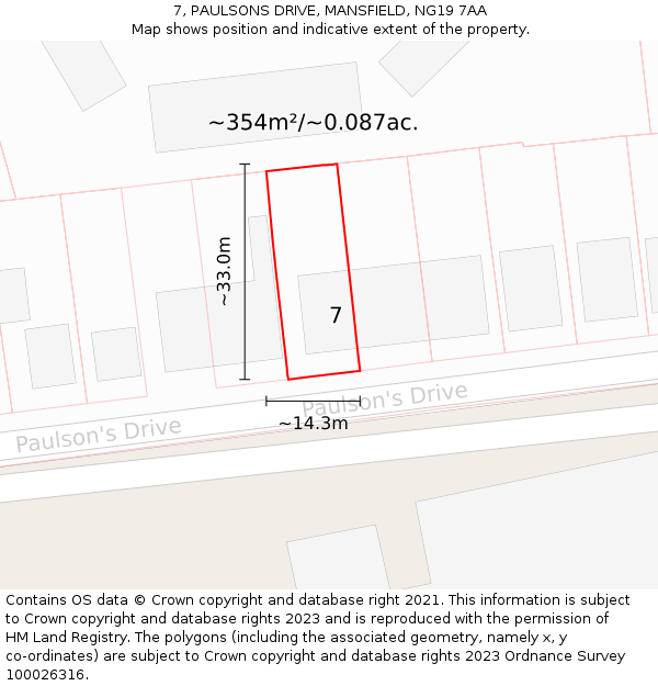 7, PAULSONS DRIVE, MANSFIELD, NG19 7AA: Plot and title map