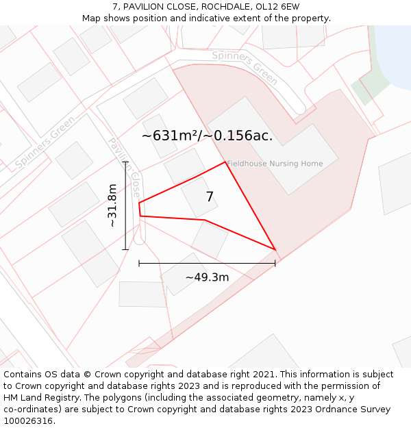 7, PAVILION CLOSE, ROCHDALE, OL12 6EW: Plot and title map