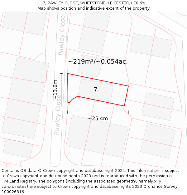 7, PAWLEY CLOSE, WHETSTONE, LEICESTER, LE8 6YJ: Plot and title map